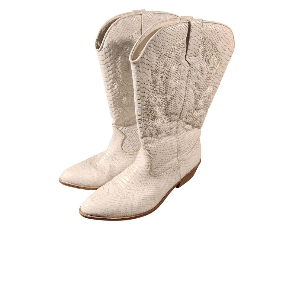 Coconuts‎ Gaucho Boots Womens Size 9 White Western Cowboy Faux Snakeskin Shoes